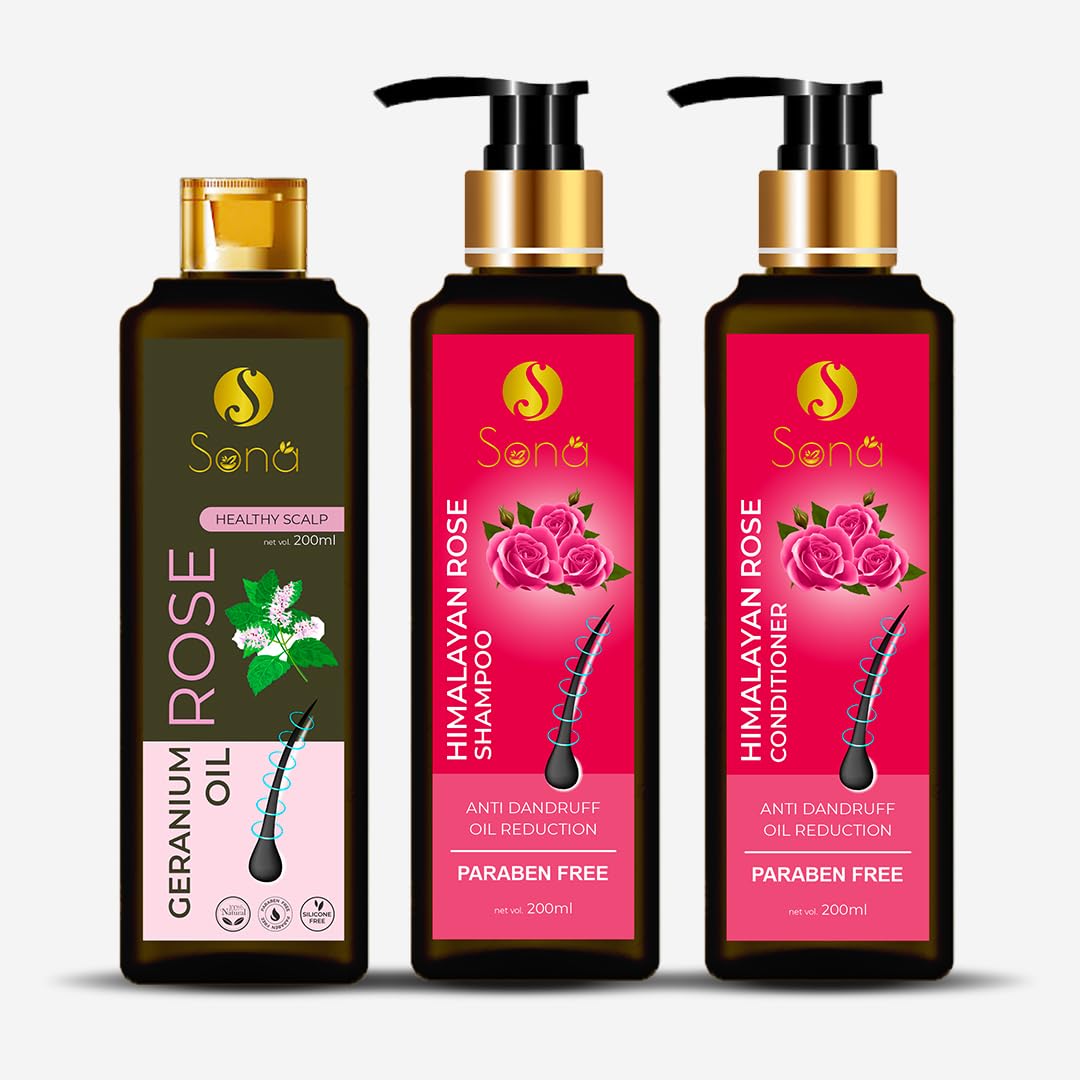 Sona Himalayan Rose Shampoo with Contioner & Ceranium Rose Hair Oil