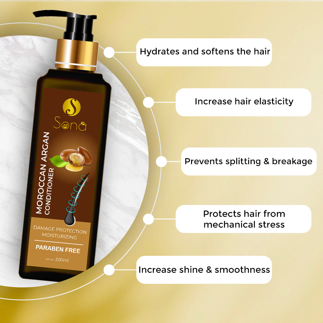 Sona Moroccan Argan Conditioner with Argan Oil and Vitamin E - Paraben Free - 200 ml (Pack of 1)