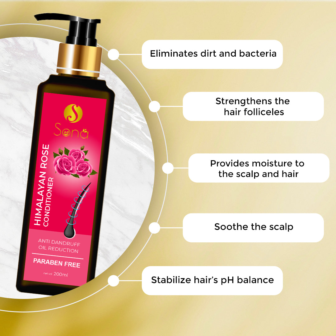 Sona Himalayan Rose Conditioner with Rose Oil and Vitamin E for Anti Dandruff and Oil Reduction - Paraben Free - 200 ml (Pack of 1)
