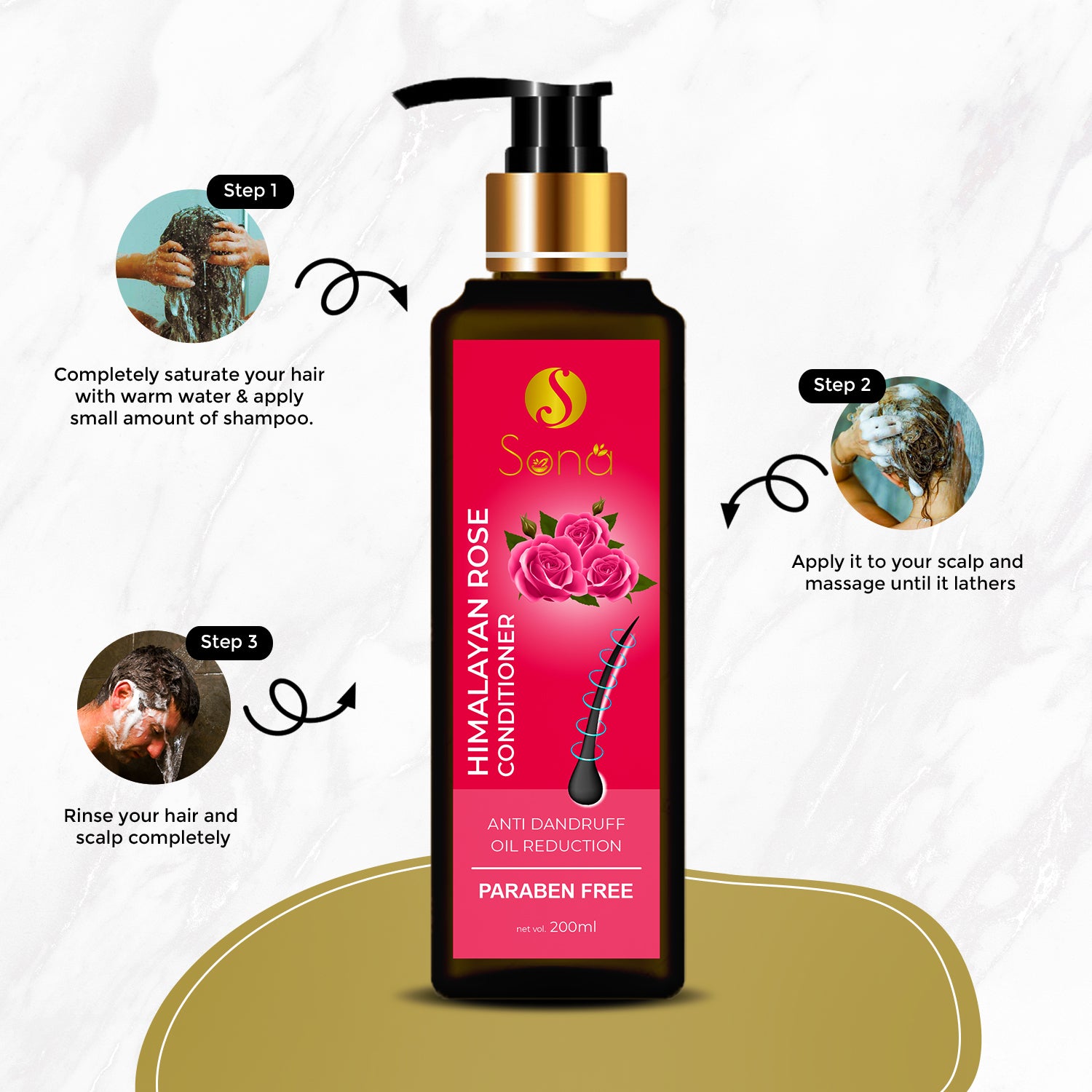 Sona Himalayan Rose Conditioner with Rose Oil and Vitamin E for Anti Dandruff and Oil Reduction - Paraben Free - 200 ml (Pack of 1)