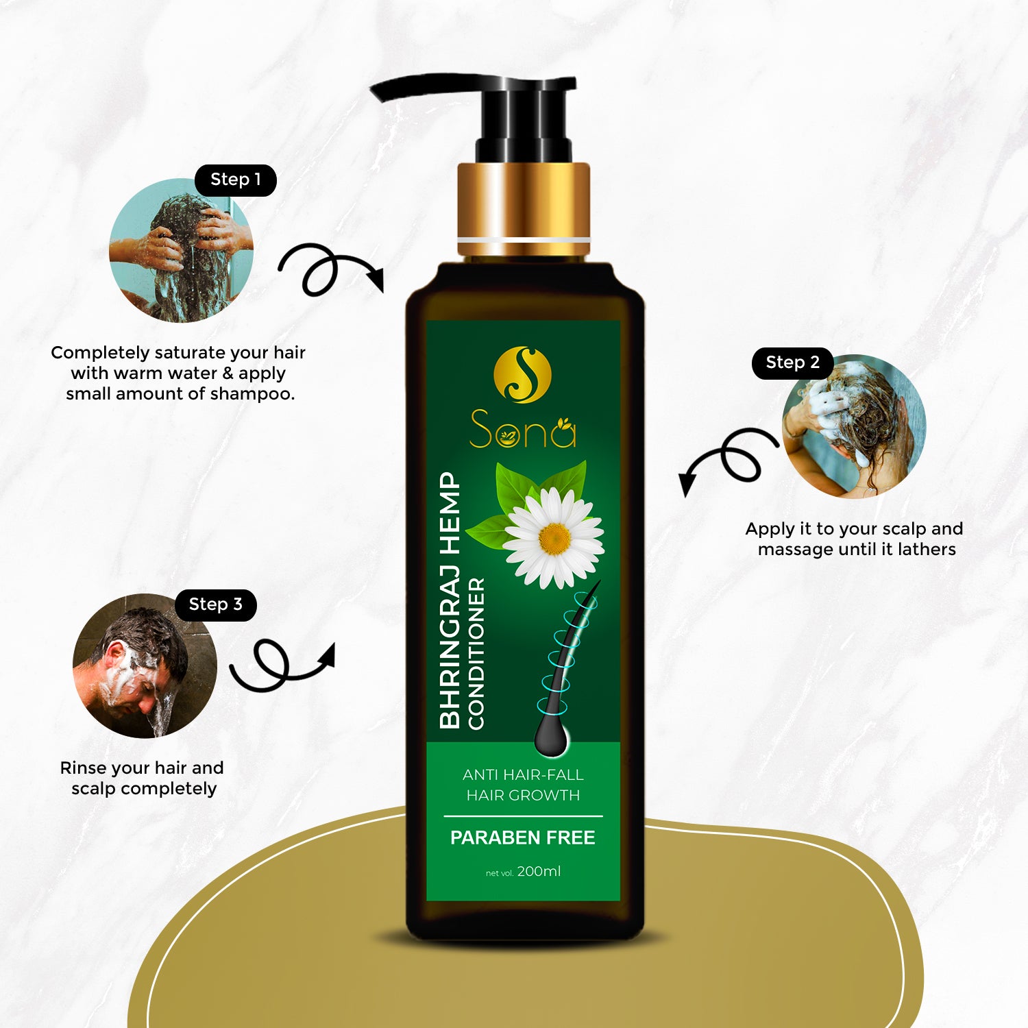 Sona Bhringraj Hemp Conditioner  with Bhringraj Oil, Hemp Seed Oil, Vitamin E and Paraben Free - 200ml (Pack of 1)