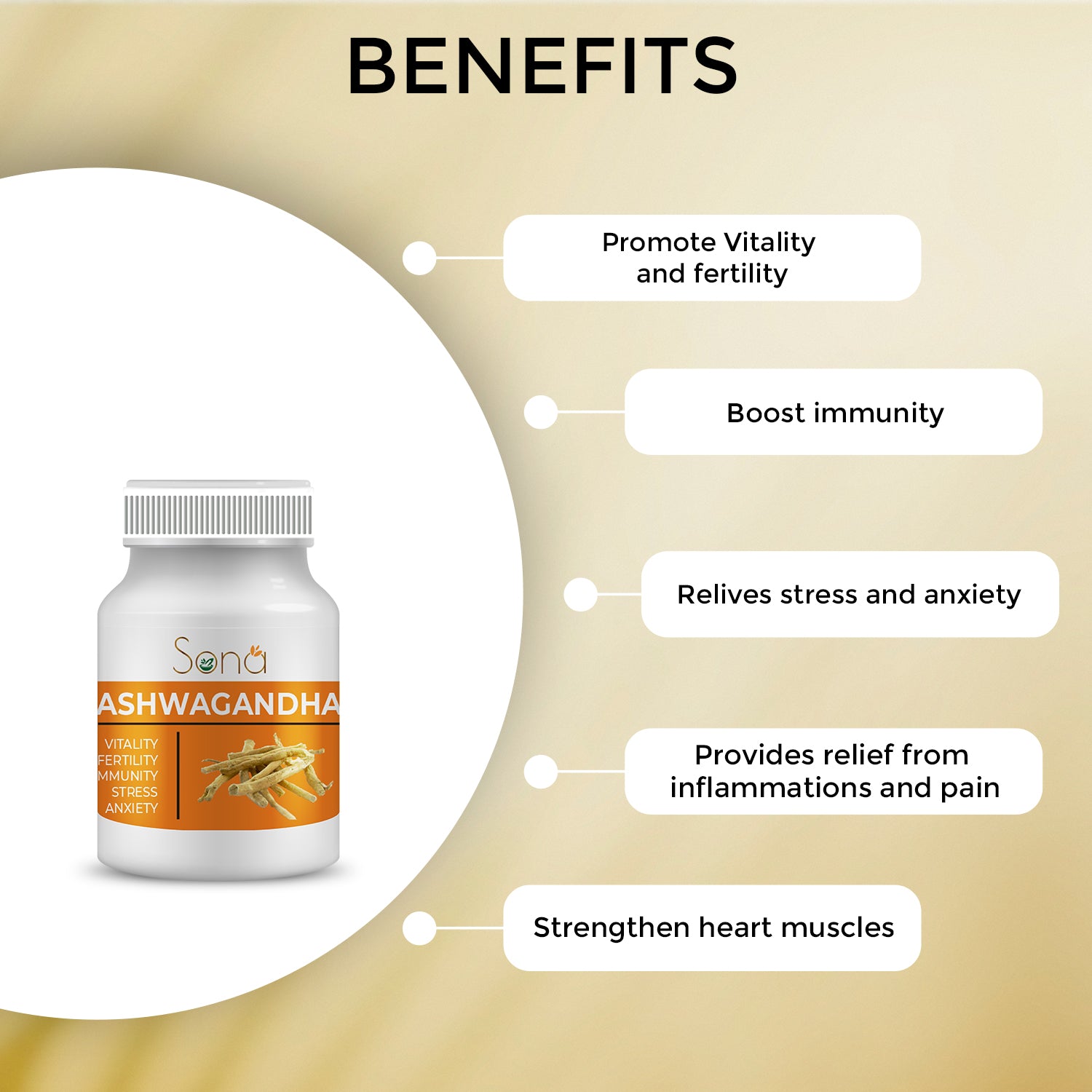 Sona Ashwagandha - General Wellness Tablets - 60 Tablets | Stress Relief | Rejuvenates Mind & Body
