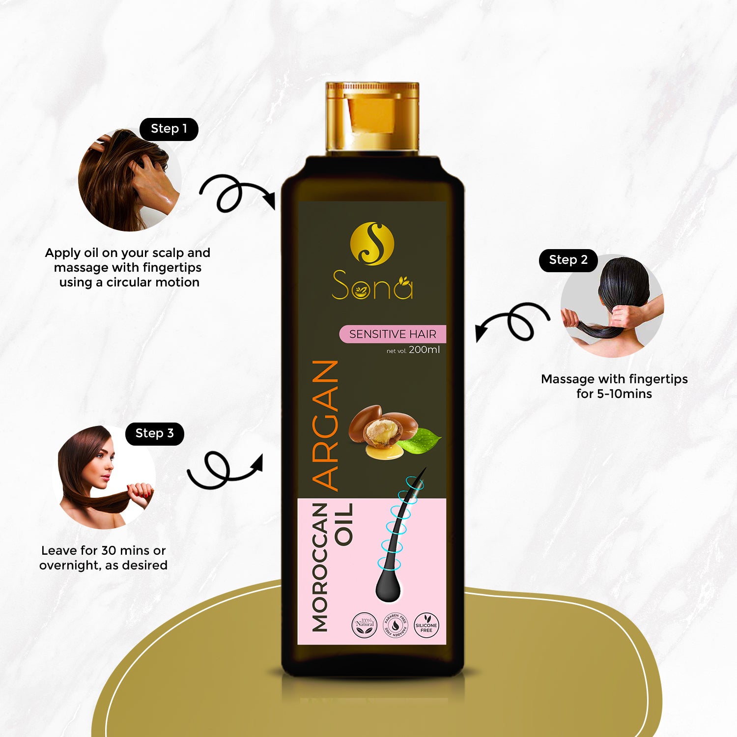 Sona Moroccan Argan Oil and Vitamin E - Paraben Free - 200 ml (Pack of 1)