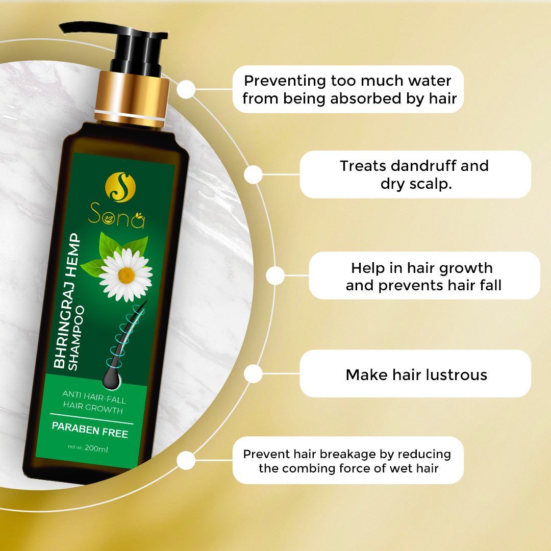 Sona Bhringraj Hemp Shampoo with Bhringraj Oil, Hemp Seed Oil, Vitamin E and Paraben Free - 200ml (Pack of 1)