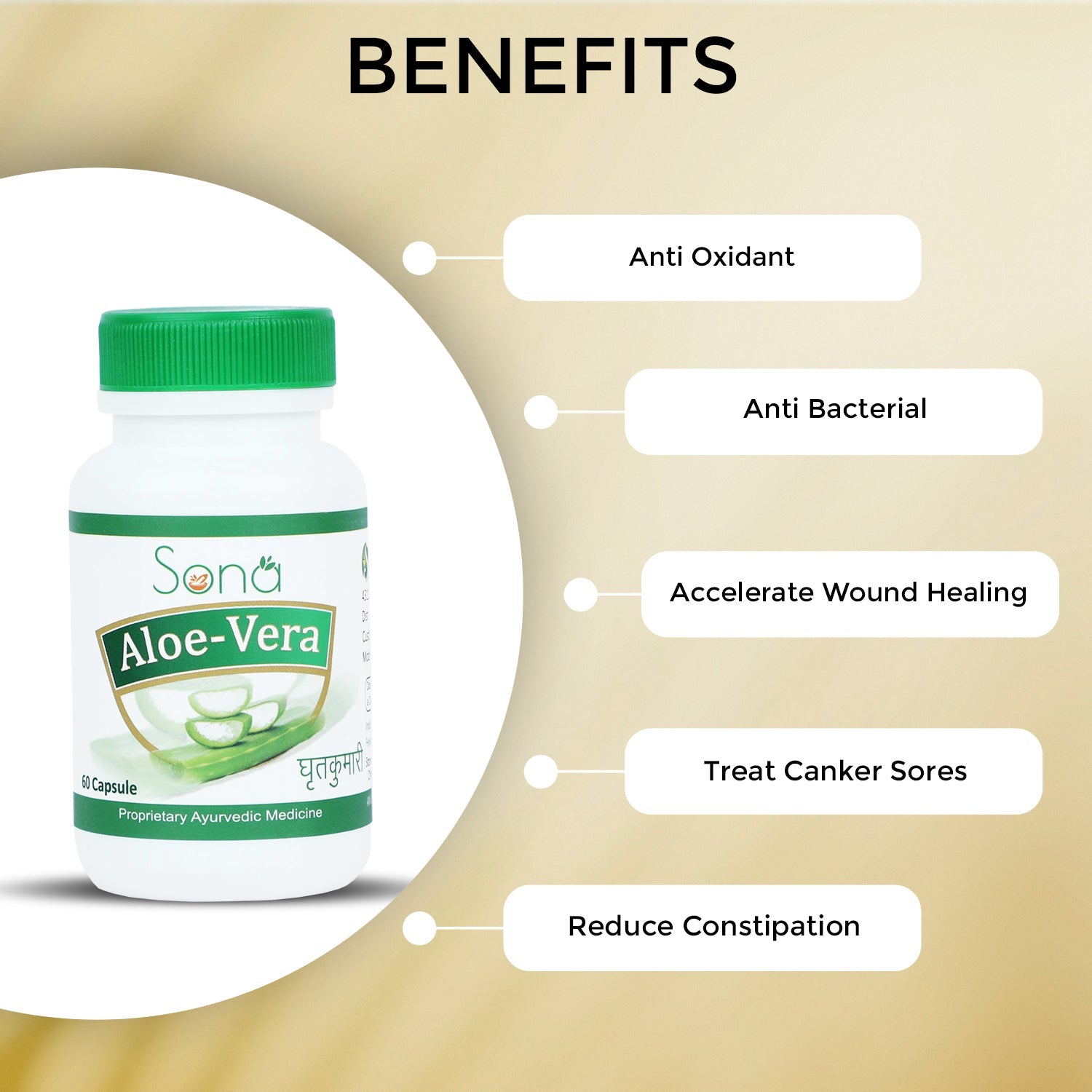 Sona Aloe Vera Extract 60 Capsules, Antioxidant Supplement Supports Digestive Health, Promotes Healthy Skin & Hair, Strengthens Immunity For Men & Women (Pack of 2)