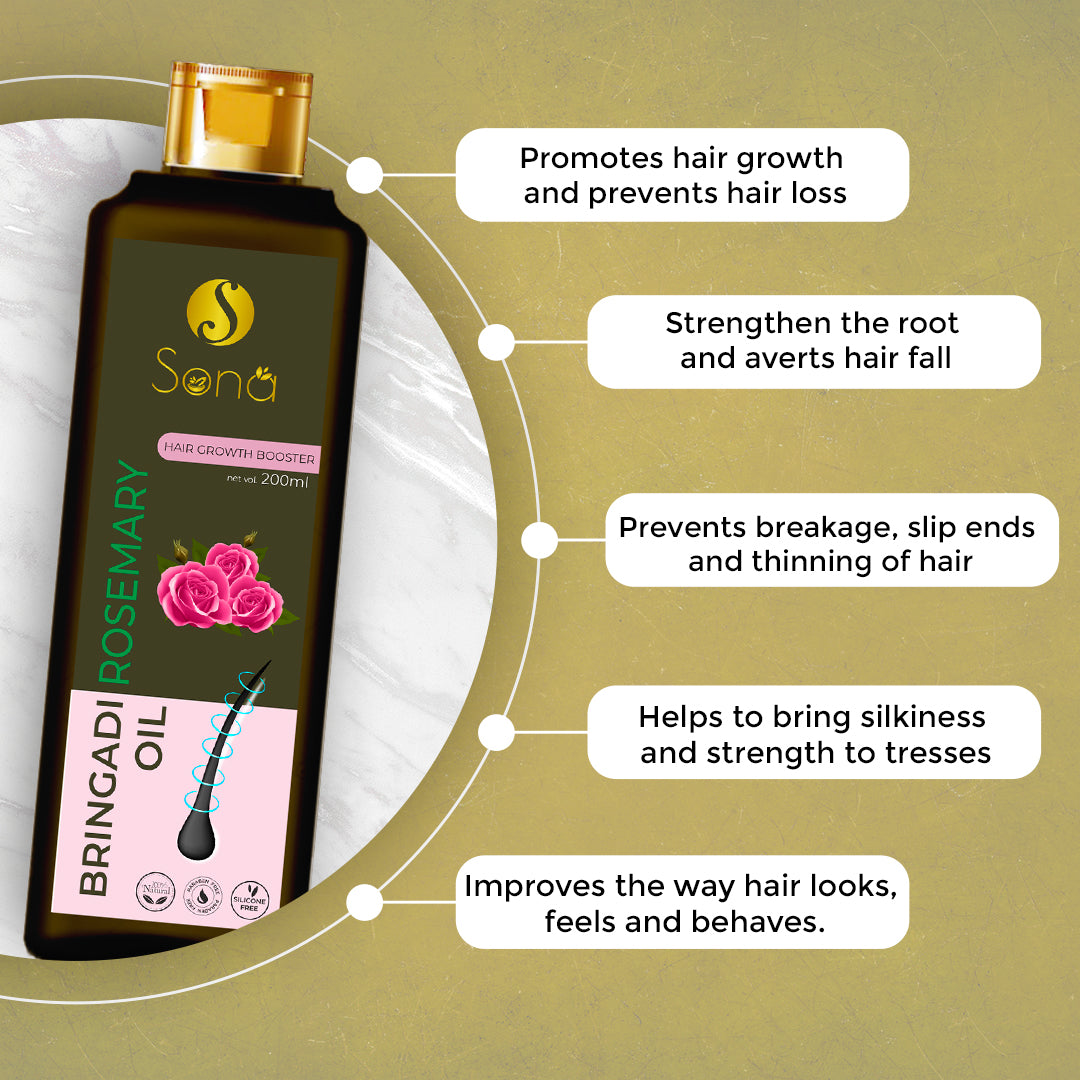Sona Bringadi Rosemary Oil With Bhringraj Oil, Hemp Seed Oil  and Vitamin E, No Paraben - 200 ml Anti Hair Fall & Hair Growth