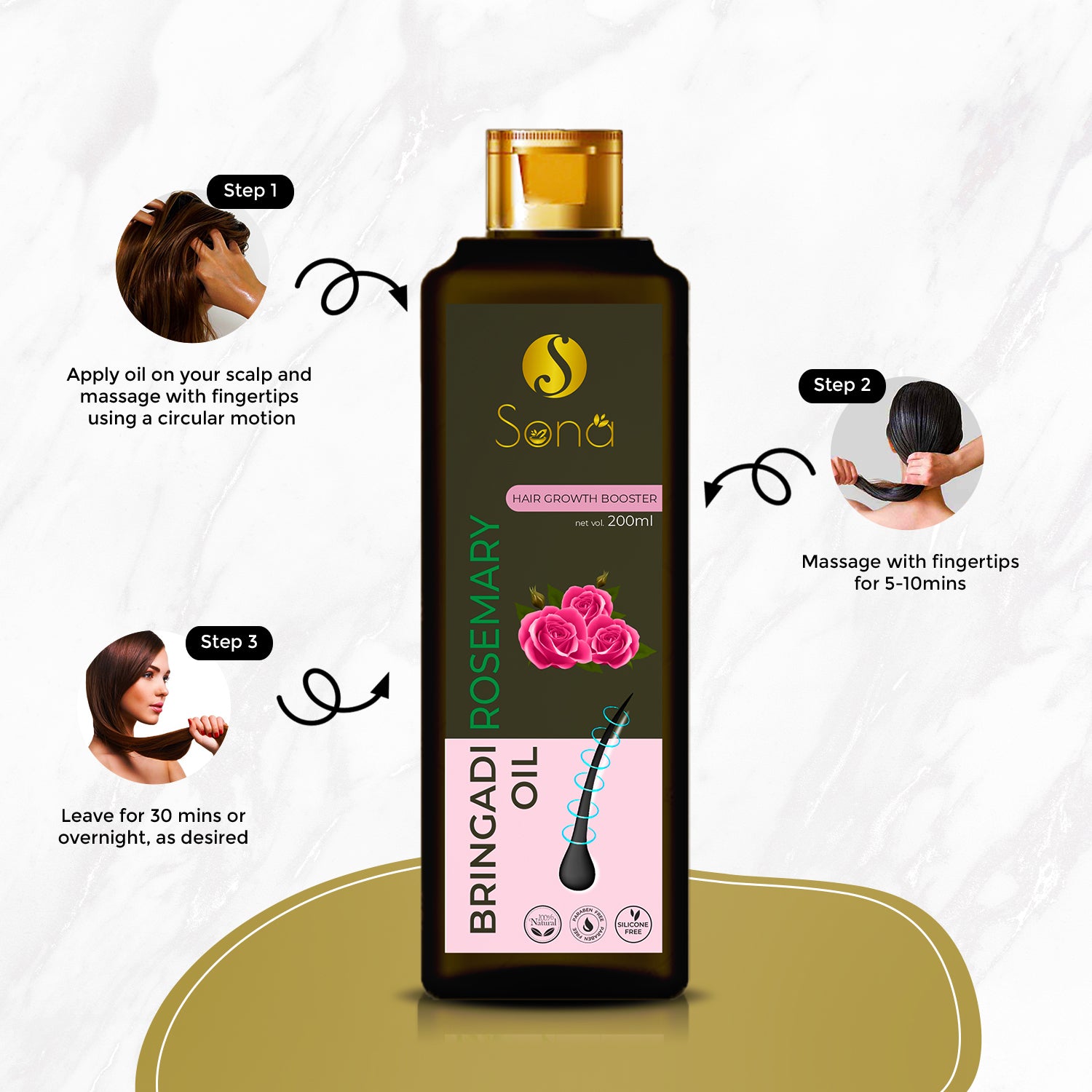 Sona Bringadi Rosemary Oil With Bhringraj Oil, Hemp Seed Oil  and Vitamin E, No Paraben - 200 ml Anti Hair Fall & Hair Growth