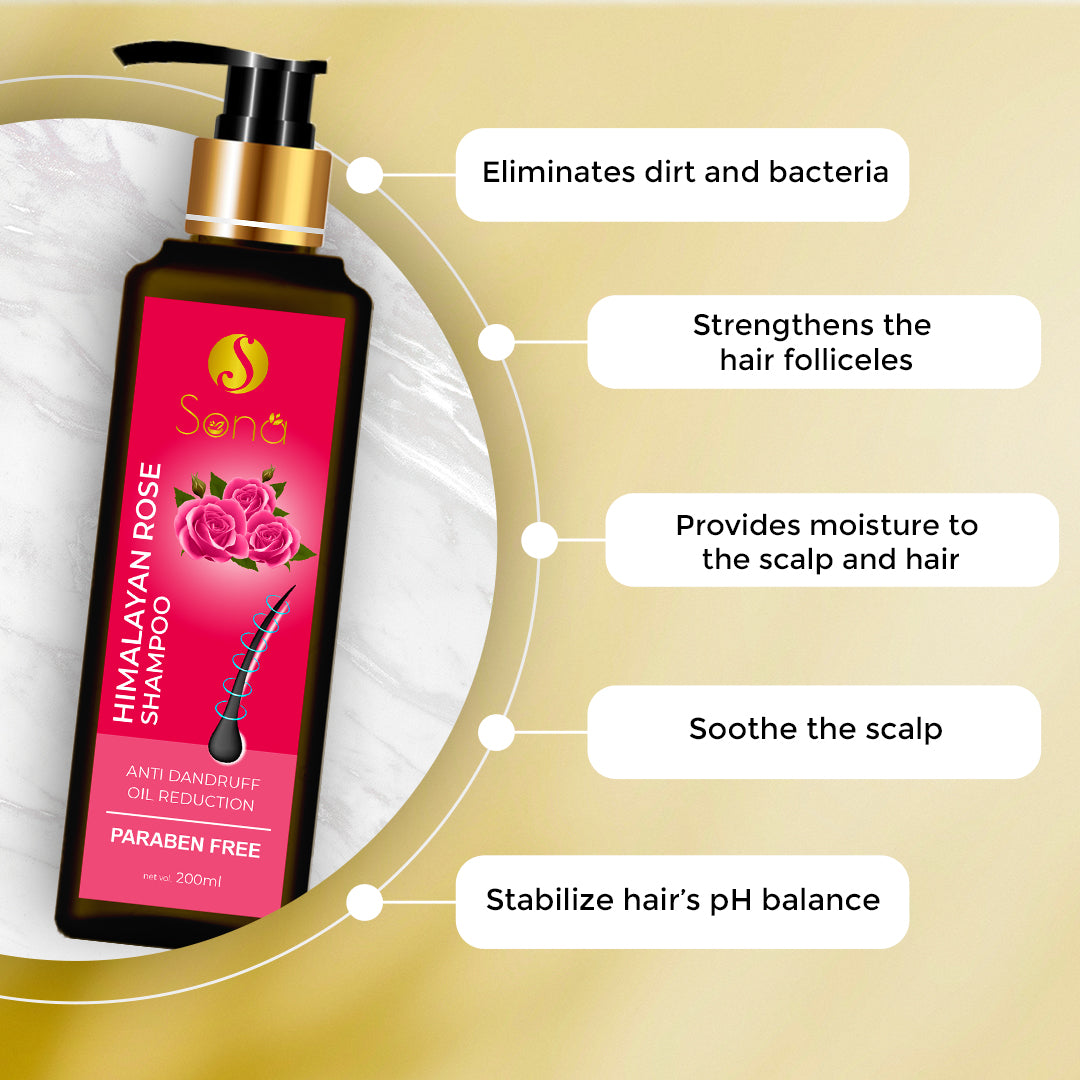 Sona Himalayan Rose Shampoo with Rose Oil and Vitamin E - Anti Dandruff and Oil Reduction - Paraben Free - 200 ml (Pack of 1)