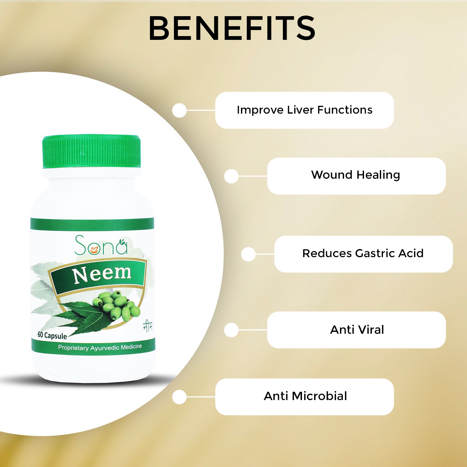 Sona Neem Capsule for Clean and Clear Life - 60 Capsules (Pack of 1)