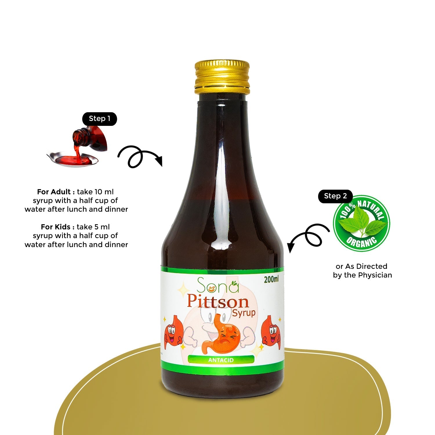 Sona Pittson Syrup for Acidity & Heart Burn - 200 ml (Pack of 3)