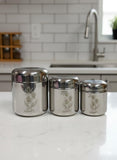 Sona Stainless Steel Food Storage Jars & Containers|Dabba Set|Refreshment Flora (250 ml 200ml 100ml)3pcs Set