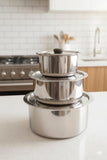 Sona Stainless Steel Tope Set with Lid 1L, 2L, & 3.5L Set of 3 Pieces, Silver Cookware Combo Set