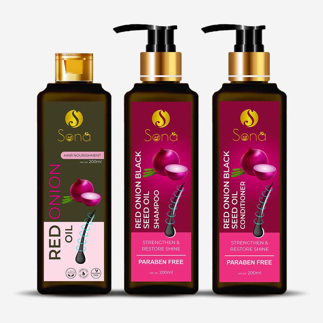 Sona Healthcare Red Onion Balck Seed Oil Shampoo with Contioner & Hair Oil