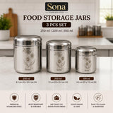 Sona Stainless Steel Food Storage Jars & Containers|Dabba Set|Refreshment Flora (250 ml 200ml 100ml)3pcs Set