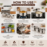 Sona Stainless Steel Tope Set with Lid 1L, 2L, & 3.5L Set of 3 Pieces, Silver Cookware Combo Set