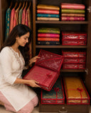 Sona Satin Saree Cover | Designer Bow Saree Cover with Zip | Clothes Organiser for wardrobe | 6 Piece(Maroon)