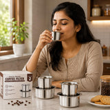 Sona Stainless Steel Tumbler Glass Set | 180ml South Indian Tea Coffee Cups Set of 2 | Filter Chai Cutting Glasses for Water, Drinking, Dabara Set, Small Steel Glasses for Home