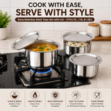 Sona Stainless Steel Tope Set with Lid - 3 Pcs 1, 1.4, & 1.8 litres Patila Cookware Set Combo