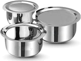 Sona Stainless Steel Tope Set with Lid - 3 Pcs 1, 1.4, & 1.8 litres Patila Cookware Set Combo