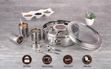 ABC Large Premium Spice Tin Masala Dabba 22.5 cm | 9 Spice Jars & 4 Serving Spoon | Polished Stainless Steel with Clear Acrylic Lids | Spice Organiser | Indian Spice Box