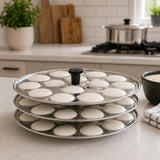 Sona Stainless Steel Small/Mini Idli Maker 3 Plate Stand/Pot,Makes 54 Mini Idlis at Once. (Silver) (18x3)
