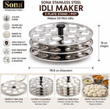 Sona Stainless Steel Small/Mini Idli Maker 3 Plate Stand/Pot,Makes 54 Mini Idlis at Once. (Silver) (18x3)