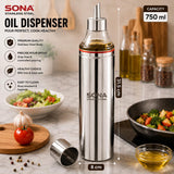 Sona Stainless Steel Oil Dispenser | Leak-Proof Oil Bottle for Kitchen with Nozzle | Cooking Oil Container | Steel Oil Bottle | Oil Dispenser Bottle | No-Drip Oil Dispenser 750ml