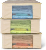 Sona Cotton Canvas Clothes Storage Bags/Saree Covers with Zip for Storage Specially Design for Woman Dresses, Sarees, Lehengas for Wardrobe Organizer(Pack of 3)