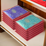 Sona Foldable saree covers with Zip| Single Saree Storage Bags |Clothes Organiser for wardrobe |Transparent Top With Premium Zipper|Pack of 12 (Maroon)