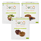 Sona Healthcare Amla, Reetha, Shikakai Powder Combo powder Pack for Hair (Pack of 3, Total 300g Pack)