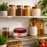 Sona Stainless Steel Premium Engraved containers with red plastic lids,Lunch/Storage Containers -650ml Set of 2 (Stackable & Leak-Proof)