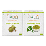 Sona Healthcare Natural Dye for Black Hair (Henna Leaves powder, Indigo leaves powder combo pack) (100 grams + 100 grams = 200 grams total)