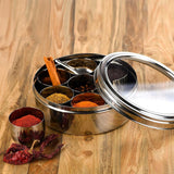 Sona Premium Stainless Steel Masala Dabba/Spice Box with Clear View Lid and 7 Compartments | Traditional Indian Spice Container