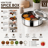 Sona Premium Stainless Steel Masala Dabba/Spice Box with Clear View Lid and 7 Compartments | Traditional Indian Spice Container