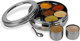 SONA Premium Stainless Steel Masala Dabba | Traditional Indian Spice Box Container with 7 Individual Cups, Inner Lid, Clear Outer Lid & Spoon