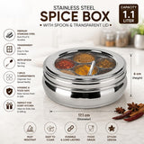 SONA Premium Stainless Steel Masala Dabba | Traditional Indian Spice Box Container with 7 Individual Cups, Inner Lid, Clear Outer Lid & Spoon