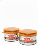 Sona Stainless Steel Premium Engraved containers with Orange plastic lids,Lunch/Storage Containers 650ml Set of 2 (Stackable & Leak-Proof)