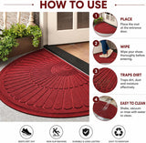 Sona Half Round Door Mat Entrance Rug Floor Mats, Non-Slip Welcome Entrance Way Rug, Durable Rubber Door Mats for Garage, Patio, Washable (Red)
