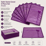 Sona Satin Saree Cover | Designer Bow Saree Cover with Zip | Clothes Organiser for wardrobe | 6 Piece(Purple)