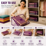 Sona Satin Saree Cover | Designer Bow Saree Cover with Zip | Clothes Organiser for wardrobe | 6 Piece(Purple)