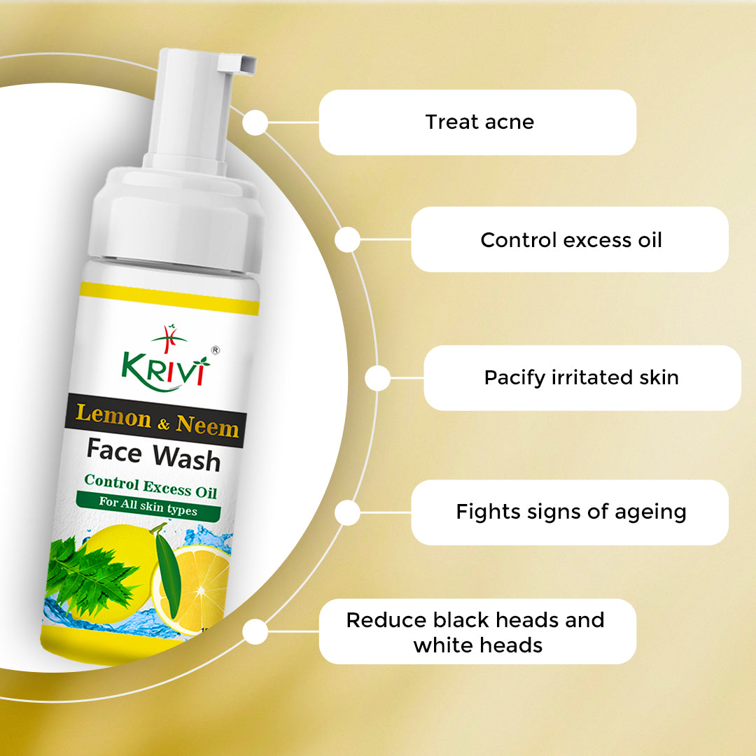 Krivi Lemon and Neem Face Wash with Neem Ext, Lemon Ext, Vitamin B5 and Tea Tree Oil with Paraben Free -150 ml (Pack of 1)