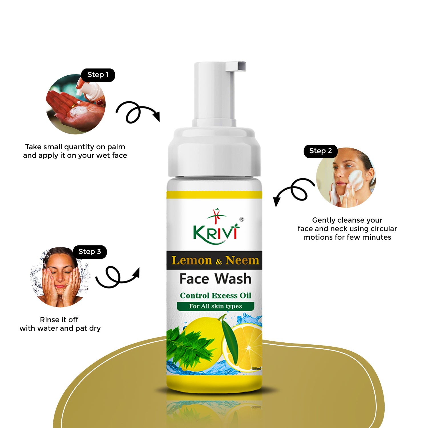Krivi Lemon and Neem Face Wash with Neem Ext, Lemon Ext, Vitamin B5 and Tea Tree Oil with Paraben Free -150 ml (Pack of 1)