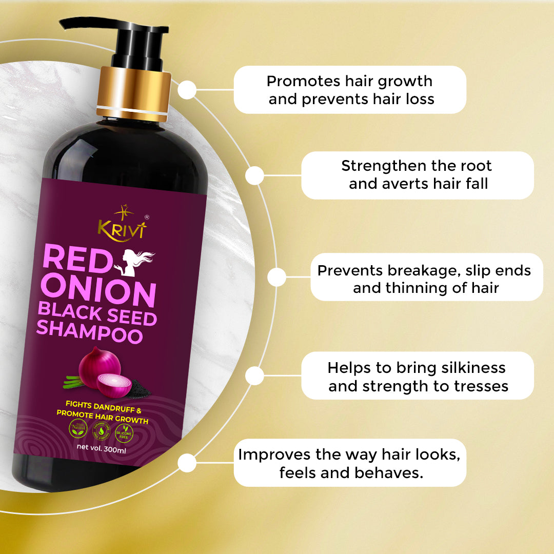 Krivi Red Onion Black Seed Oil Shampoo with Red Onion Oil, Black Seed Oil and Vitamin E -300ml (Pack of 1)
