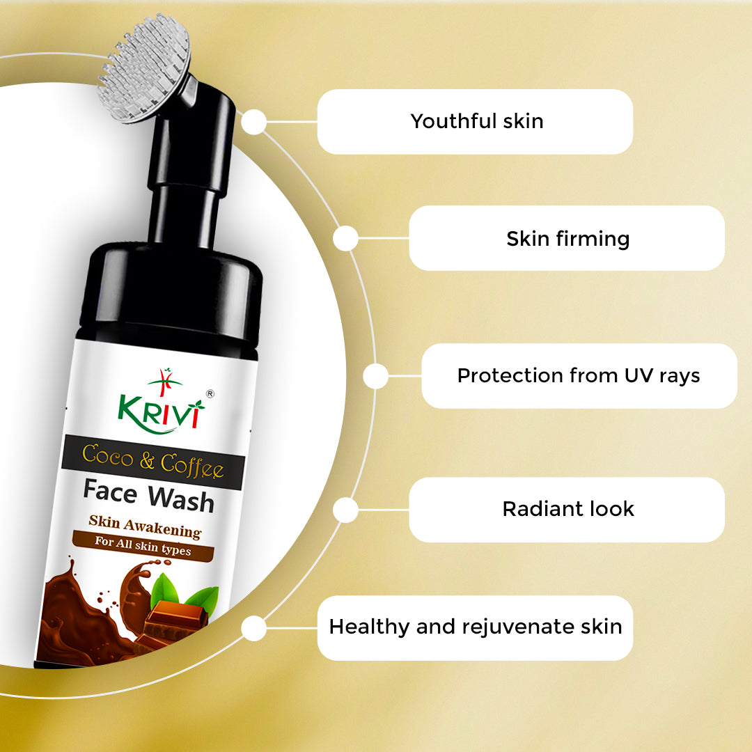 Krivi Coco & Coffee Face Wash with Coco Ext, Vitamin E, Tea Tree Oil and Vitamin B5 with Paraben Free 150ml (Pack of 1)