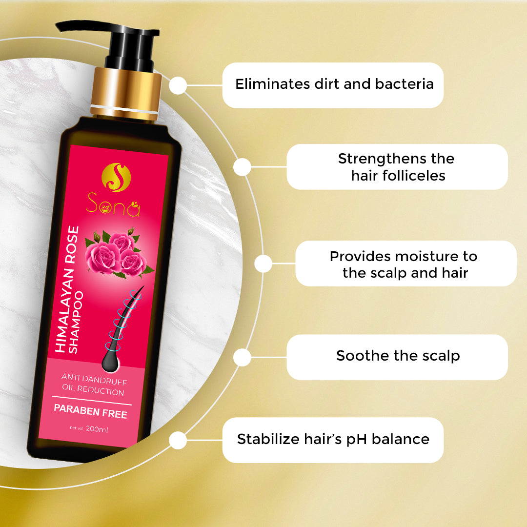Sona Himalayan Rose Shampoo with Rose Oil and Vitamin E for Anti Dandruff and Oil Reduction with Paraben Free - 200 ml (Pack of 1)